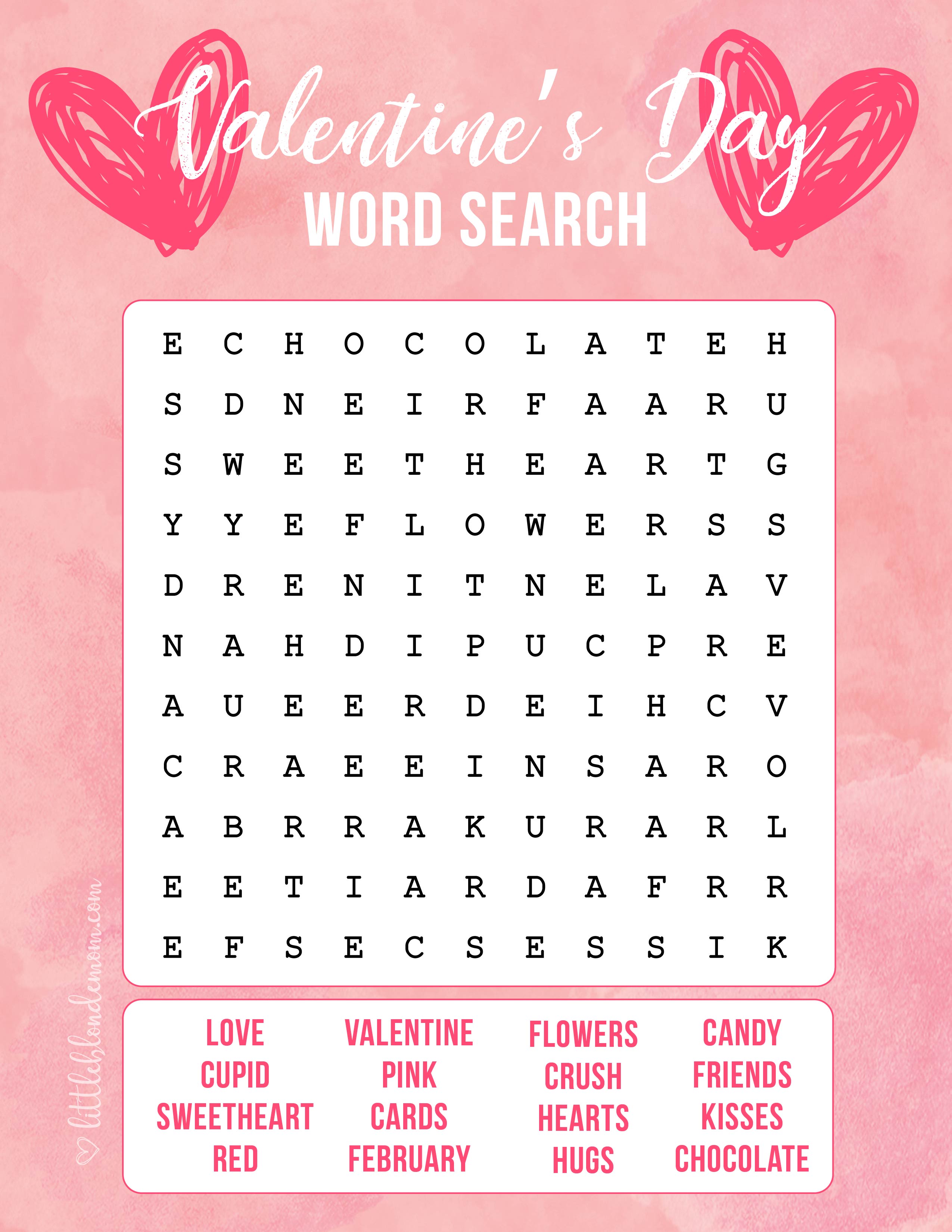 Valentine's Day Word Search Printable little blonde mom